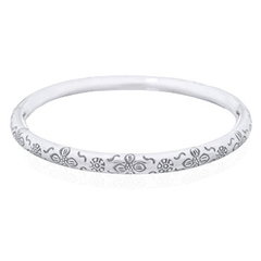Floral Antiqued Style Chunky Bangle 925 Silver by BeYindi