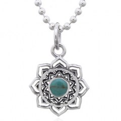 Mandala flower With Green Stone Pendant 925 Silver by BeYindi