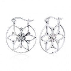 Ornate Flower Hoop Earrings 925 Sterling Silver by BeYindi 