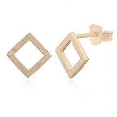Brushed Yellow Gold Plated Open Square Stud Earrings by BeYindi