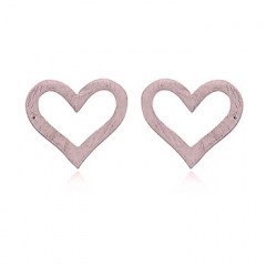 Brushed Silver Heart Earrings Rose Gold Plated by BeYindi 