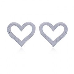 Brushed 925 Silver Heart Stud Earrings by BeYindi 