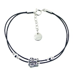 Double Strap Leather Bracelet with Silver Butterfly & Beads by BeYindi