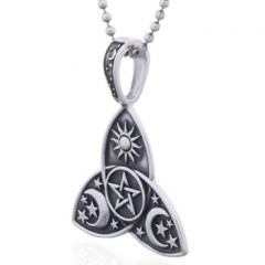 925 Silver Celtic Knot Triquetra Pendant with Star Sun and Moon Reliefs by BeYindi 