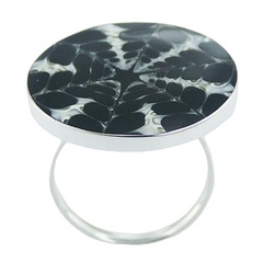 Round handmade spider shell resin set mosaic pattern polished 925 sterling silver ring by BeYindi 2