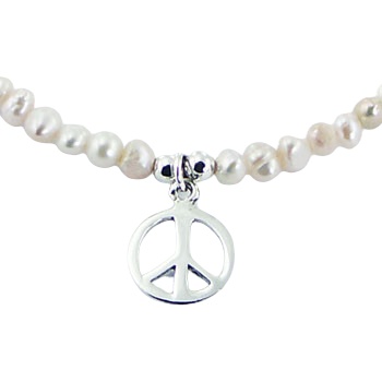 925 Silver Freshwater Pearl Bracelet Peace Charm by BeYindi 2