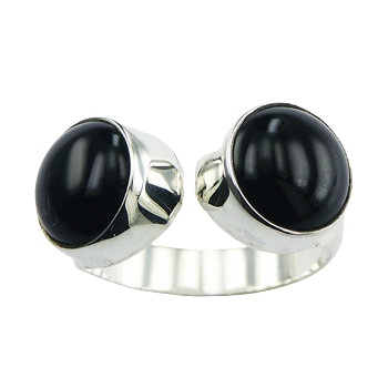 Facing Opposite Directions Oval Black Agate Open Silver Ring by BeYindi 