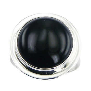925 Silver Round Cut Cabochon Black Agate Ring by BeYindi 