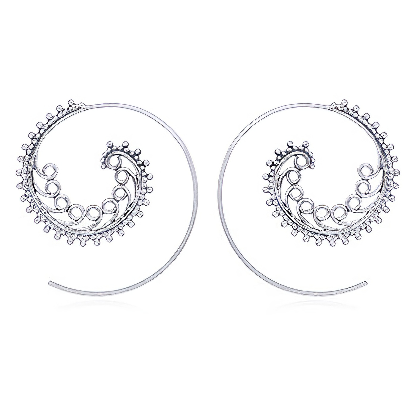 Silver Spiral Earrings Rows of Dots and Twirls by BeYindi 