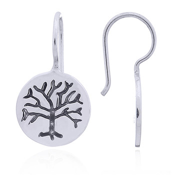 Stamped Tree of Life Silver Disc Drop Earrings by BeYindi 
