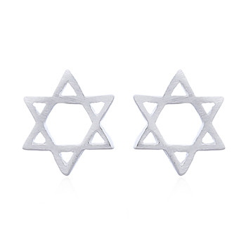 Brushed Silver Bright Star 925 Stud Earrings by BeYindi 