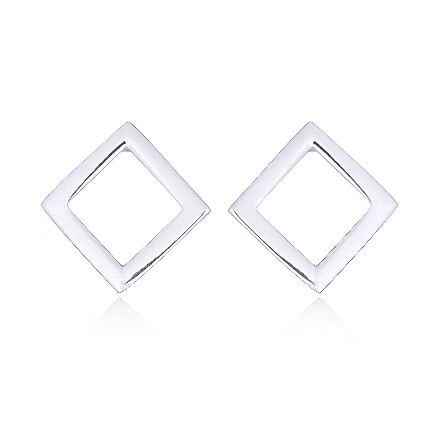 Polished Silver Open Square Stud Earrings by BeYindi 