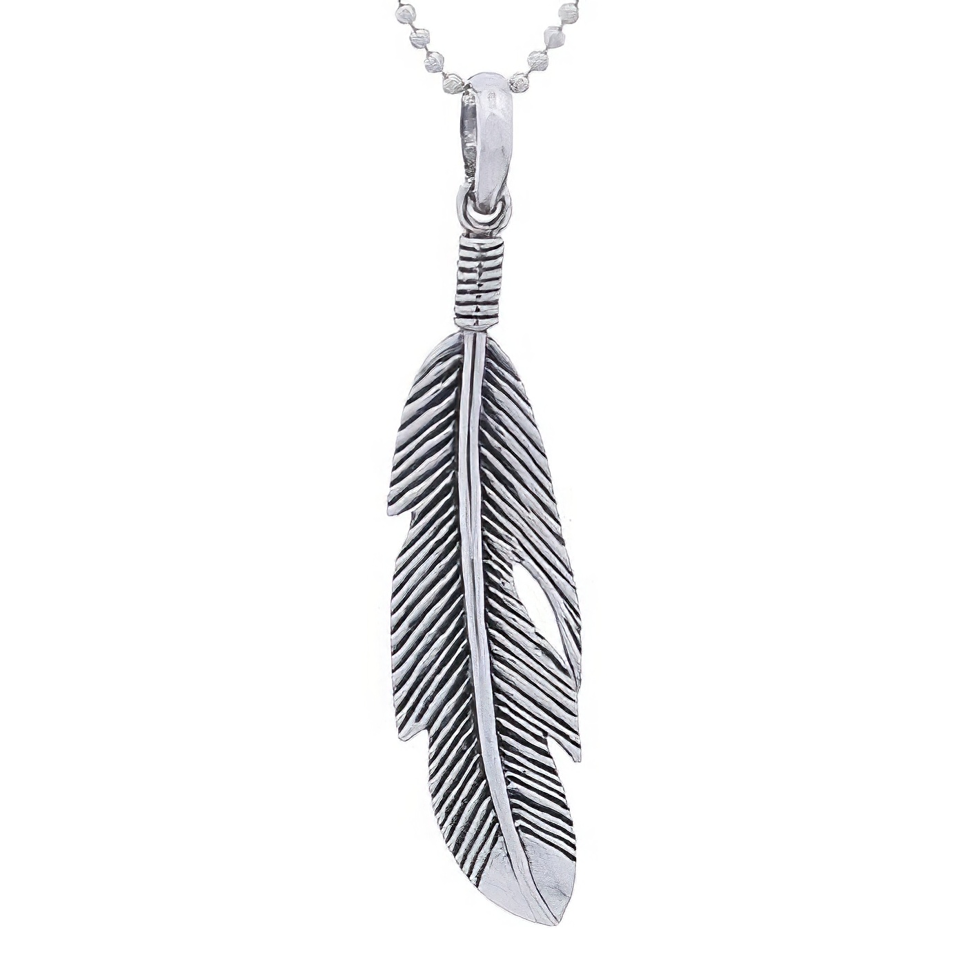 Sterling Silver Delicate Antique Finish Feather Pendant by BeYindi 