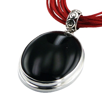 Ajoure Silver Bail Oval Black Agate Cabochon Pendant by BeYindi 