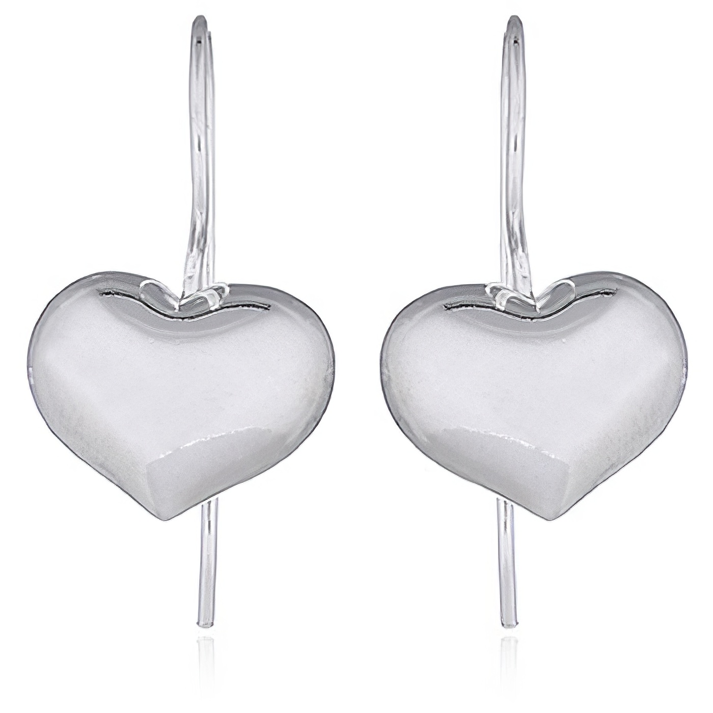 Sterling Silver Puffed Heart Earrings Adorable Shiny Drops by BeYindi 