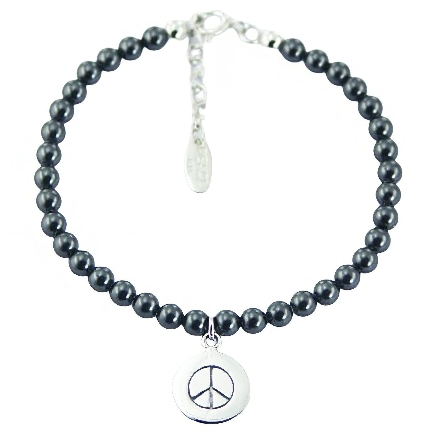 Swarovski Crystal Pearl Bracelet Stamped Silver Peace Charm by BeYindi 