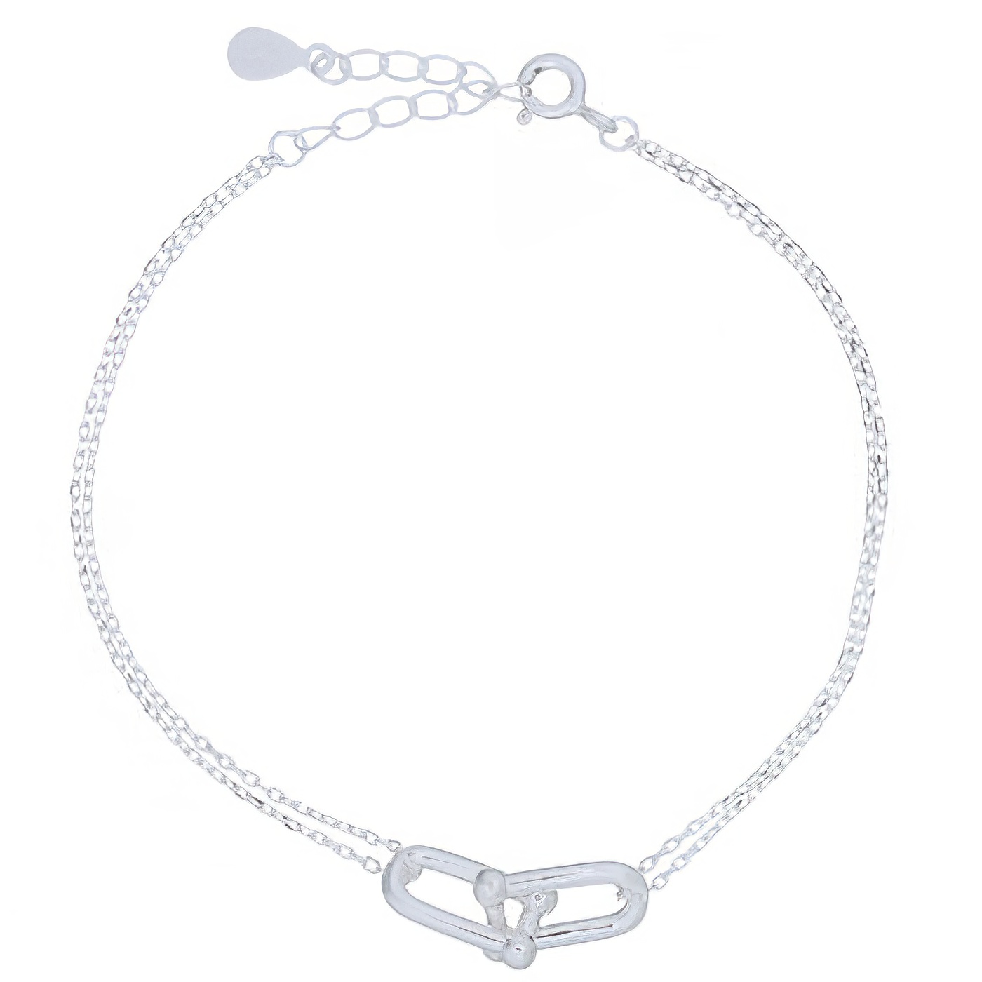 U Locked Silver Double Flat Chain Bracelet Silver Plated by BeYindi 