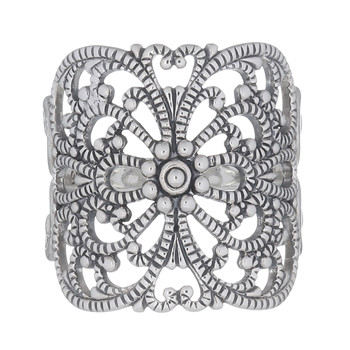 Flower Ornate 925 Silver Ring In Square Art Nouveau by BeYindi 