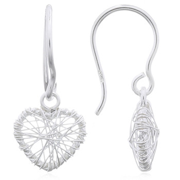 Wire Wrapped Heart Silver 925 Dangle Earrings by BeYindi 