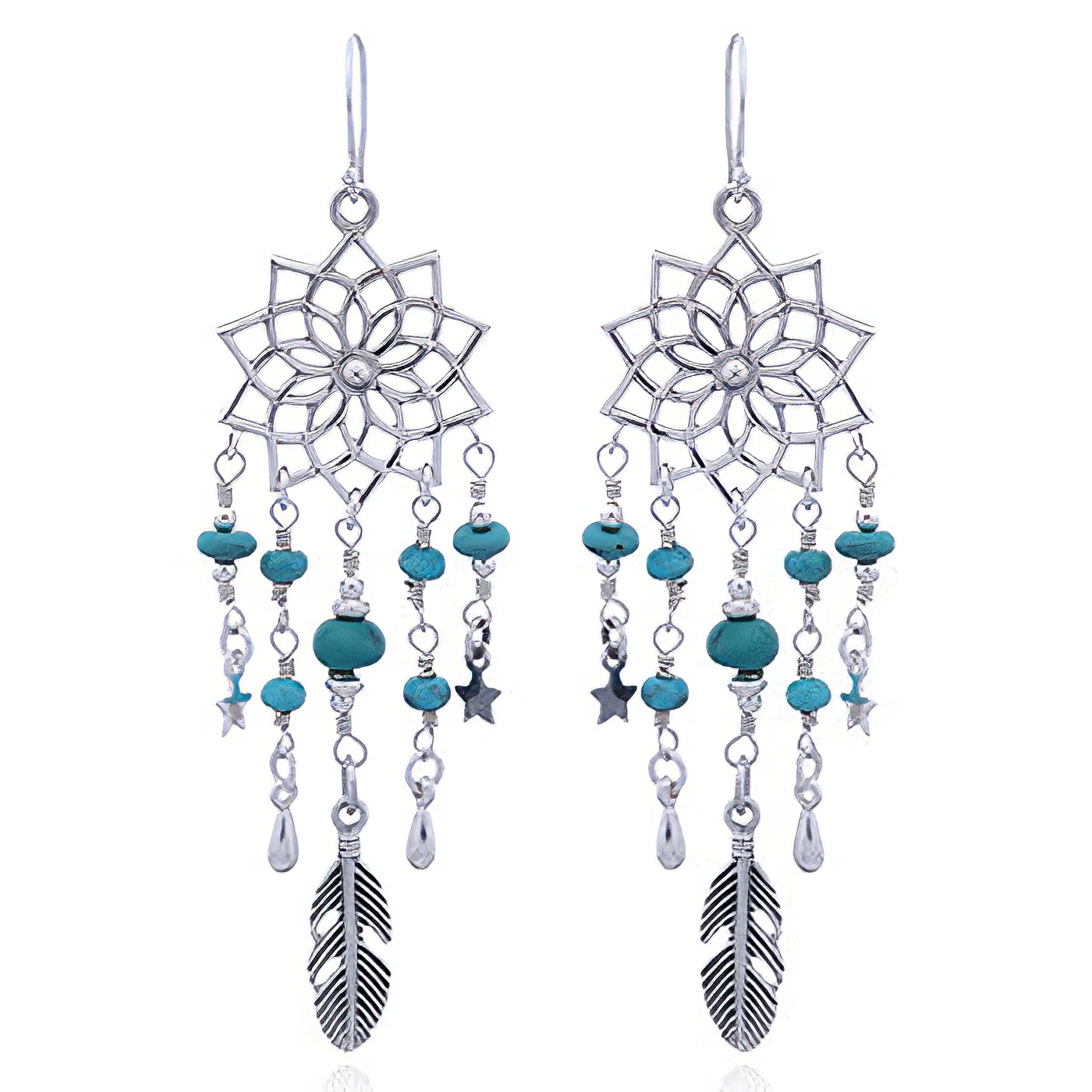 Turquoise and 925 Silver Lotus Flower Earrings by BeYindi 