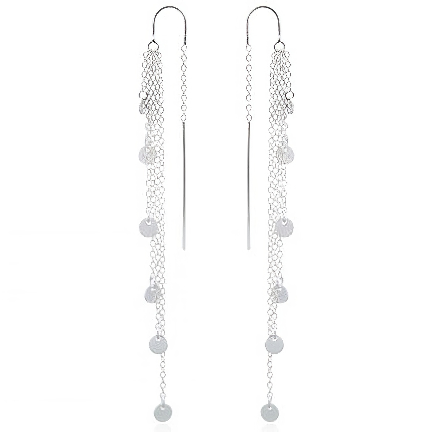 Sparking Discs On Layered Chains Silver Threader Earrings by BeYindi 