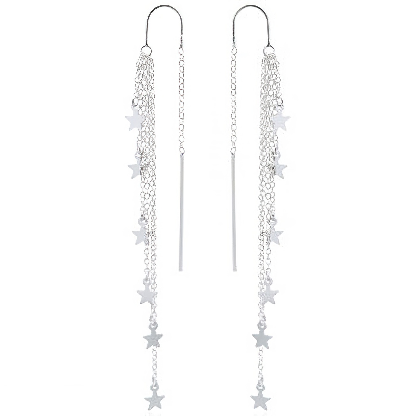 Twinkle Stars On Layered Chains Silver Threader Earrings by BeYindi 