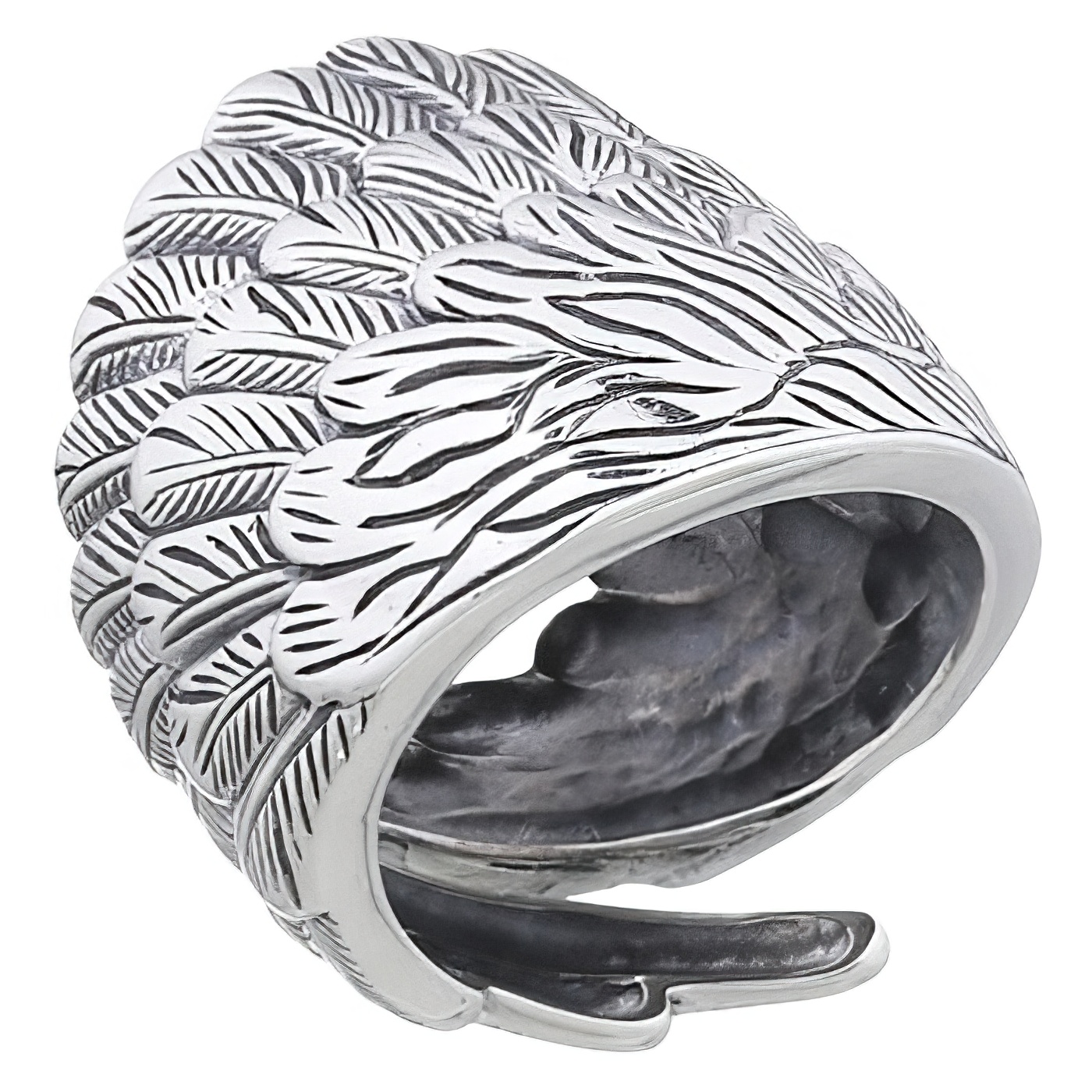 Twirled Feather Wing 925 Silver Adjustable Plain Ring by BeYindi 