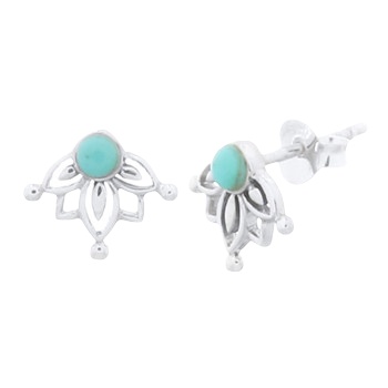 Reconstituted Turquoise Little Lotus 925 Silver Stud Earrings by BeYindi 