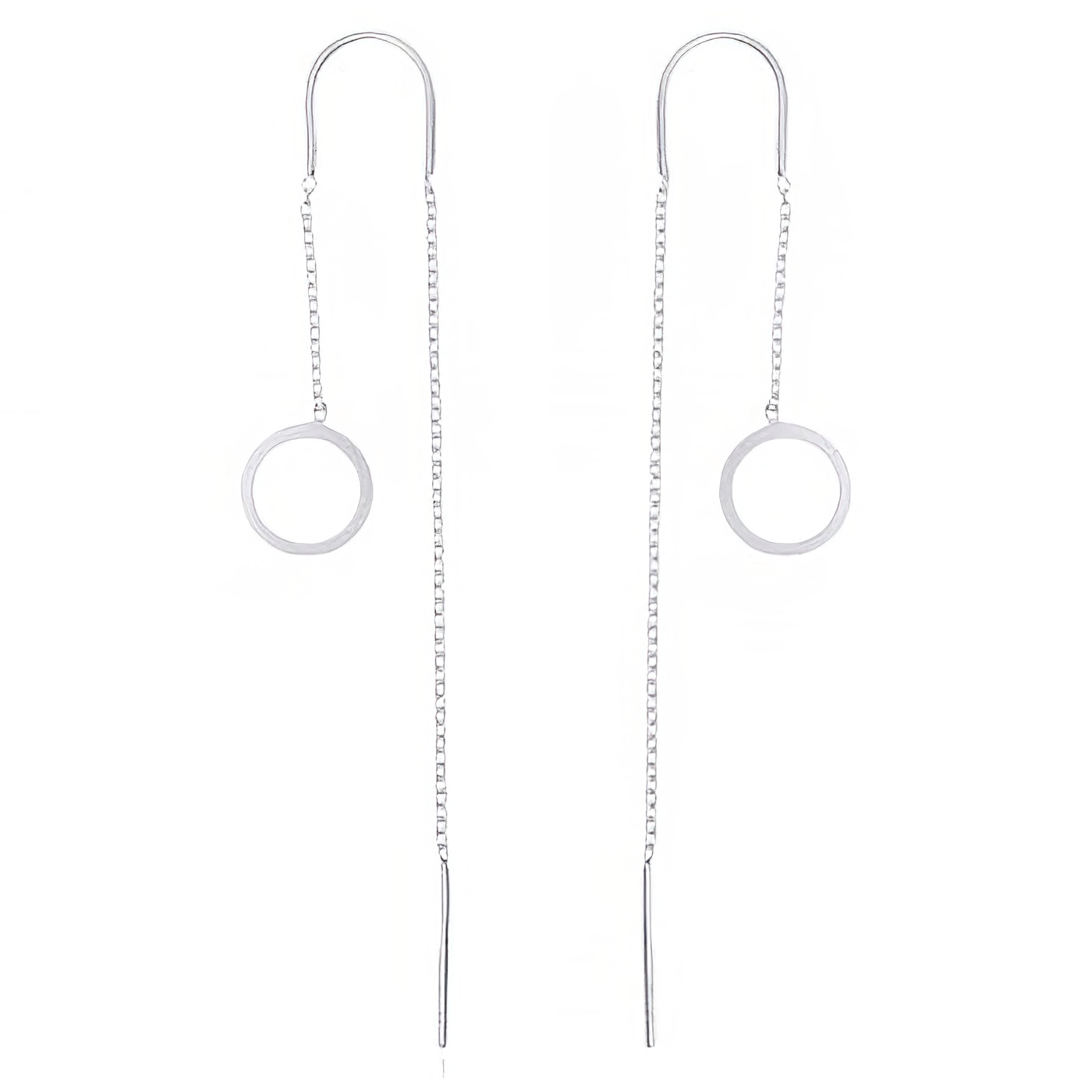 Stamped Circle 925 Silver Cable Chain Threader Earrings by BeYindi 