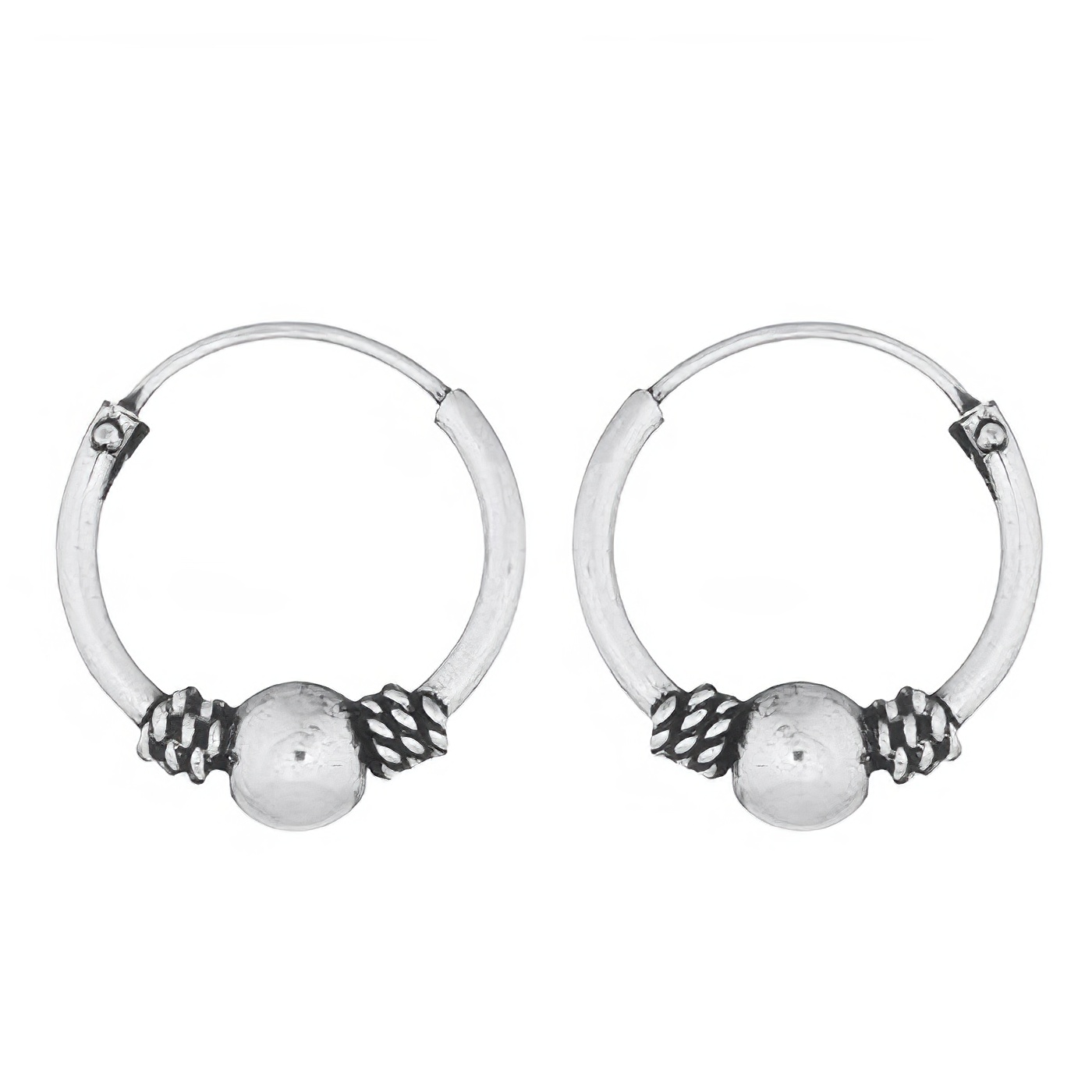 Centre Ball Twisted Bali Wire Small Hoop Earrings Silver 925 by BeYindi 