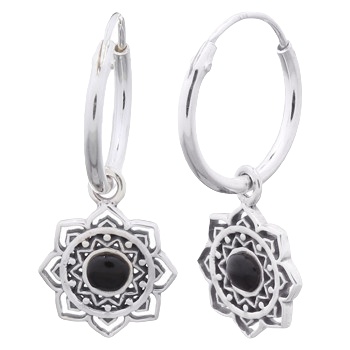 925 Silver Endearing Mandala Flower With Black Stone Earrings by BeYindi 