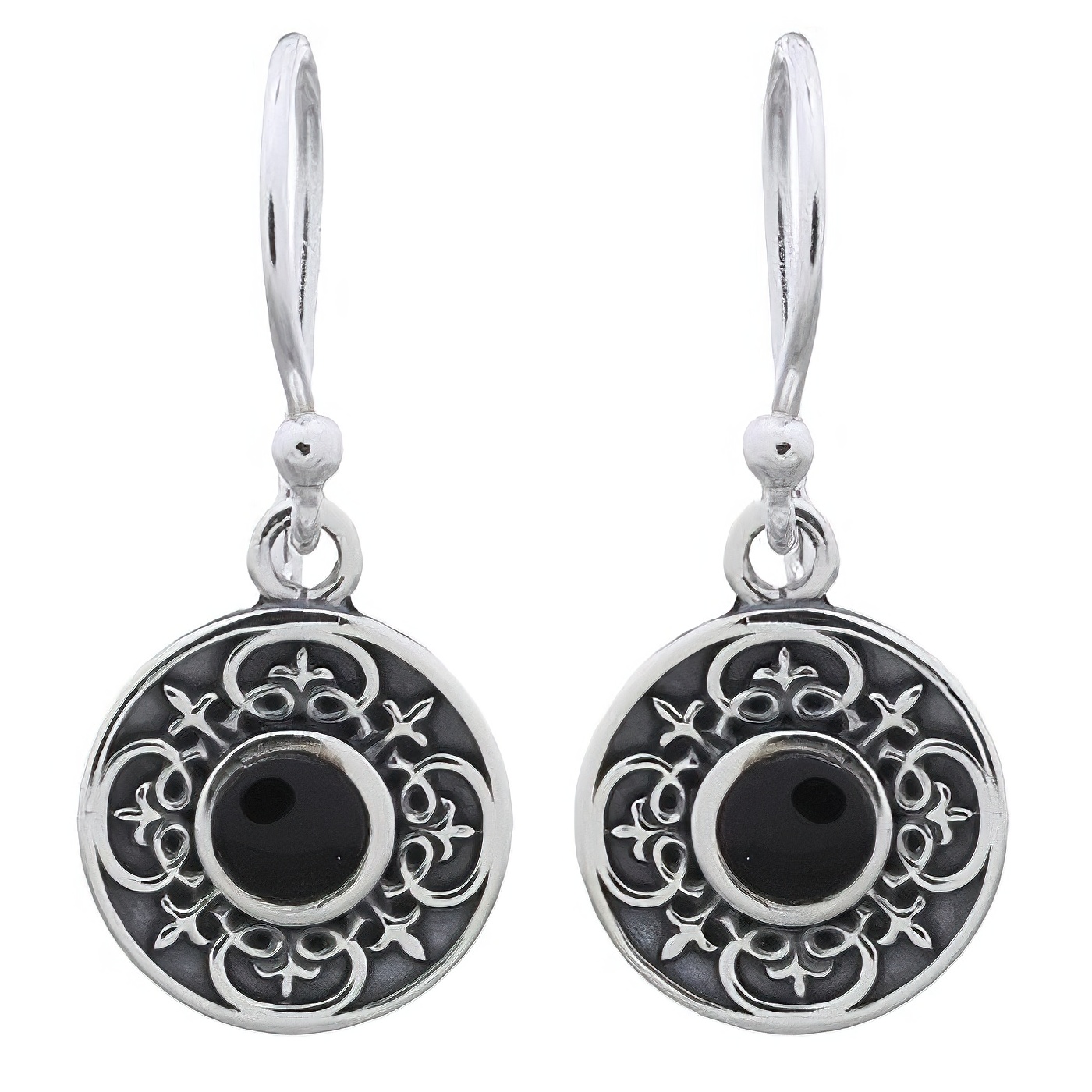 Gothic Style Black Stone 925 Silver Dangle Earrings by BeYindi 