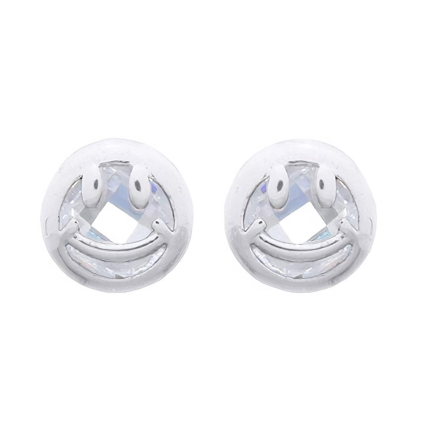 Smiley Emoji White Cubic Zirconia Stud Earrings 925 Silver by BeYindi 