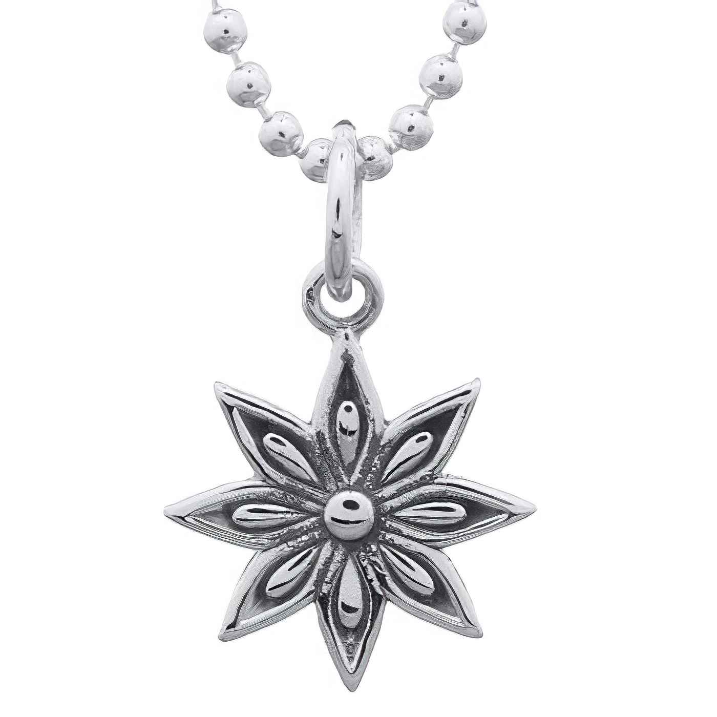 Pointed Eight Petal Flower Sterling Silver Pendant by BeYindi 