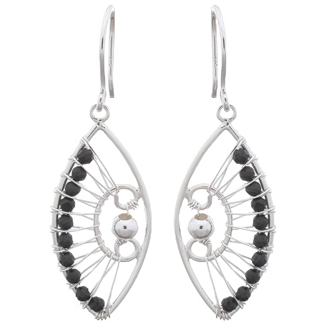 Black Agate Marquise Designed Dangle Silver Earrings by BeYindi 