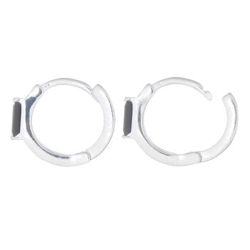 Rectangle Shaped CZ Black On Huggie Silver Hoop Earrings by BeYindi 2