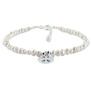 925 Silver Freshwater Pearl Bracelet Peace Charm by BeYindi 3