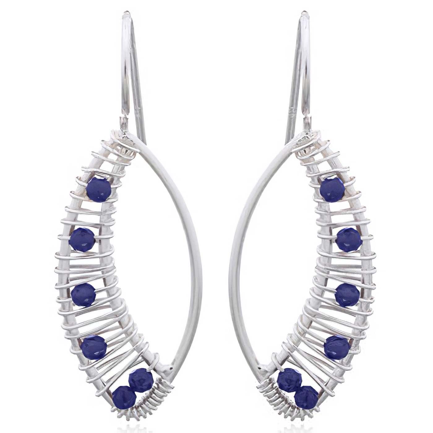 Embellished Marquise 925 Silver With Lapis Lazuli Drop Earrings by BeYindi 