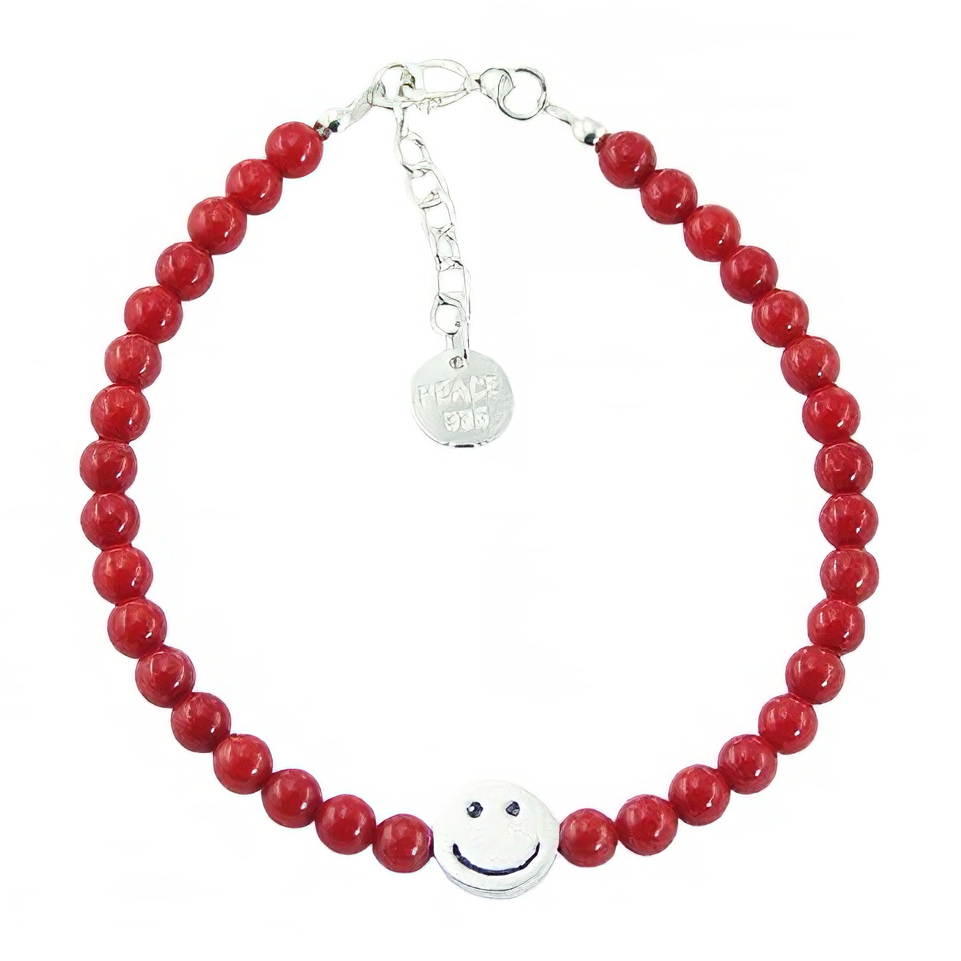 Polished Round Bead Bracelet with Sterling Silver Happy Face Bead by BeYindi 