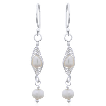 Freshwater Pearl Wire Wrapped 925 Silver Dangle Earrings by BeYindi 