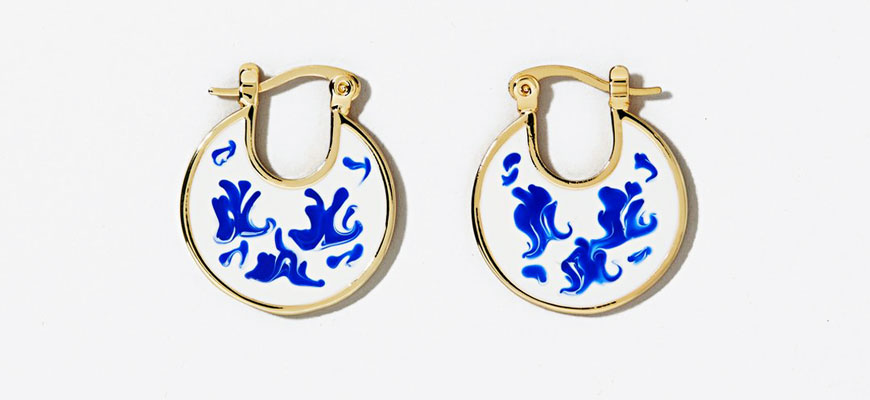 white and blue enamel earrings