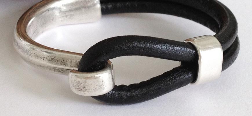 Mens Black Leather Bracelet with Silver Bali Clasp Lock  Nialaya Jewelry
