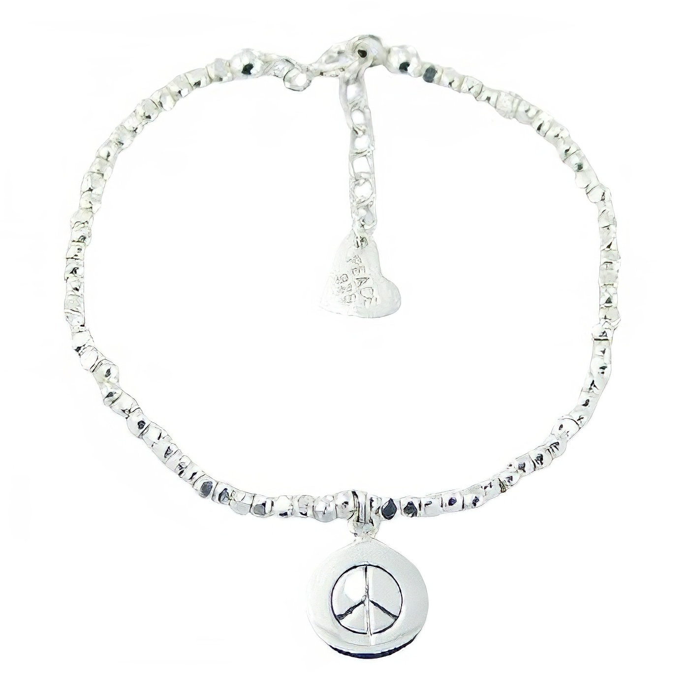 Sterling silver bracelet with cuboid beads and peace disc charm by BeYindi 