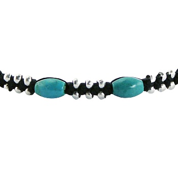 Macrame bracelet with twelve turquoise oval gems and silver beads by BeYindi 2