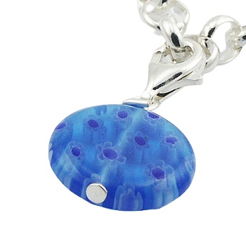 Murano glass blue disc with dark blue flowers sterling silver charm by BeYindi 