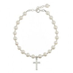 Freshwater Pearl & Silver Beads Bracelet with Cross Charm by BeYindi