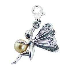 Swarovski pearl adorable detailed fairy polished sterling silver clip-on charm by BeYindi