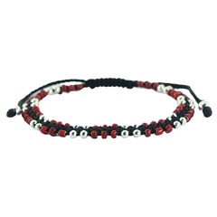 925 Silver & Red Glass Round Beads Lush Macrame Bracelet by BeYindi 