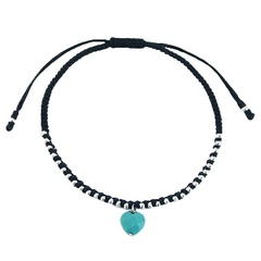 Macrame Bracelet Multiple Silver Beads & Faceted Turquoise Heart by BeYindi