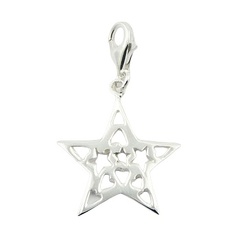 Five Pointed Silver Star Charm With Open Hearts & Stars by BeYindi